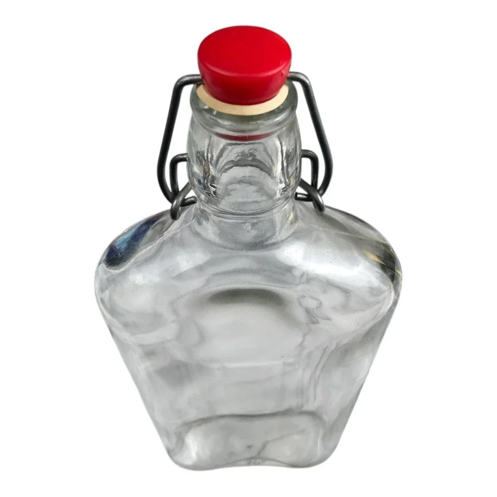 Clear Glass Bottle with Wire Bale‎ and Red Lid Vintage Style Decorative F72Q
